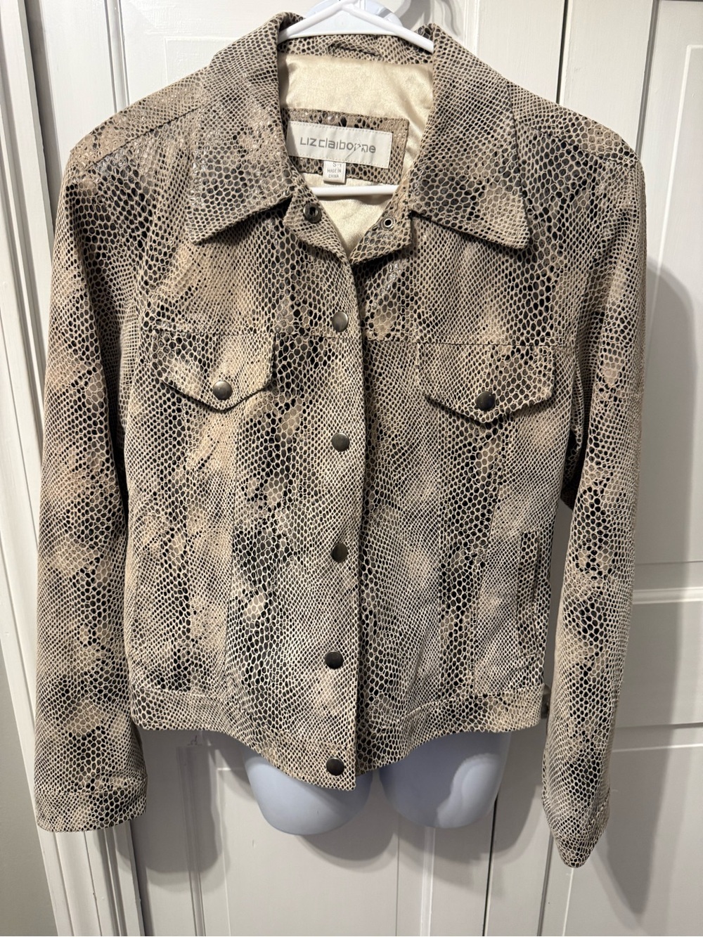 Liz Claiborne Beige Snake-Print Leather Jacket - Picture 10 of 10